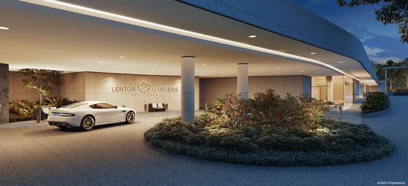 Grand arrival entrance — evening render