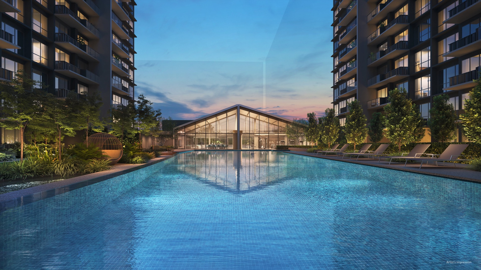 Night pool view