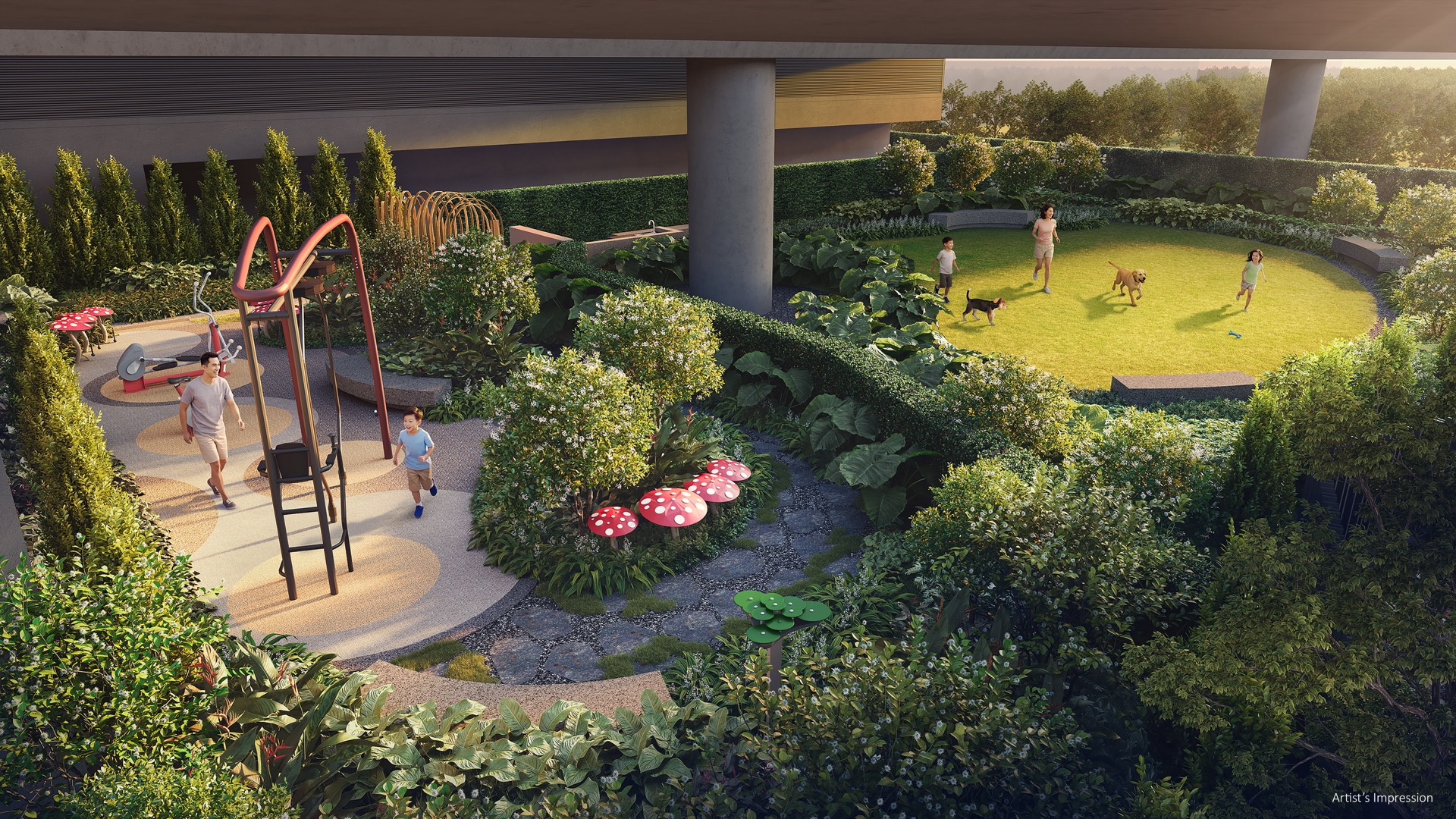 Wellness Valley amenity deck with pet run and playground